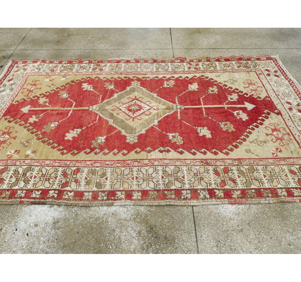 Mid-20th Century Handmade Turkish Oushak Accent Rug For Sale 2