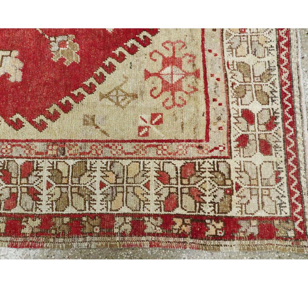 Mid-20th Century Handmade Turkish Oushak Accent Rug For Sale 3