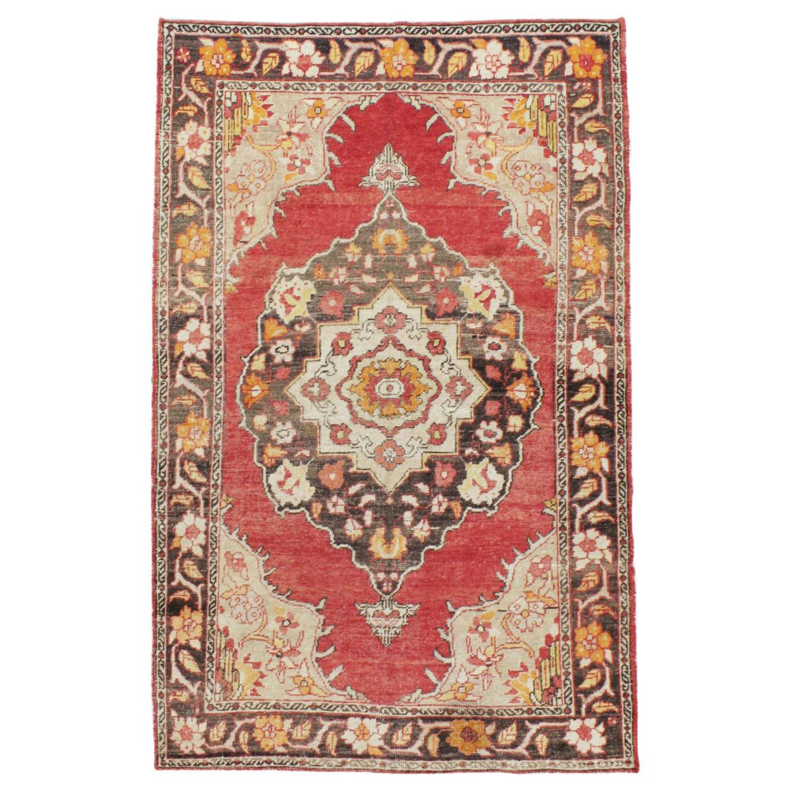 Mid-20th Century Handmade Turkish Oushak Accent Rug For Sale