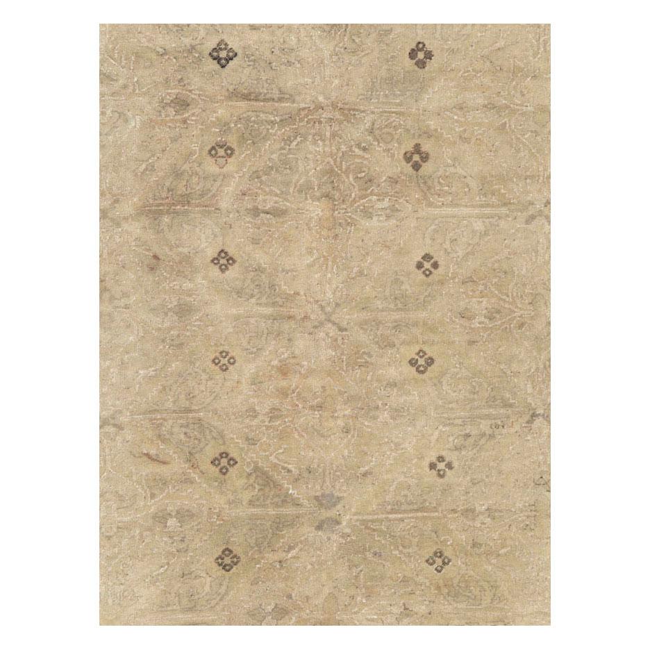 A vintage Turkish Sivas accent rug handmade during the mid-20th century with an all-over tone on tone field and border combination in cream and blonde separated and distinguished only by 2 mauve outlines.

Measures: 6' 7