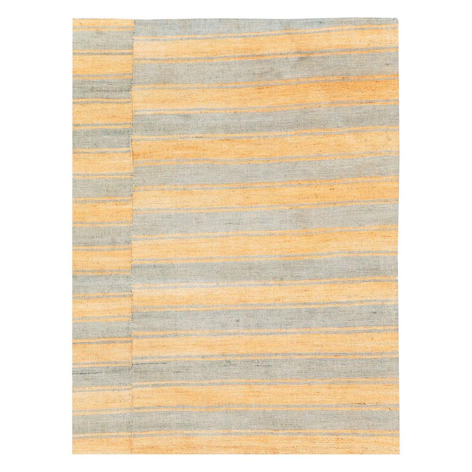Modern Mid-20th Century Handmade Turkish Striped Flat-Weave Kilim Accent Rug For Sale