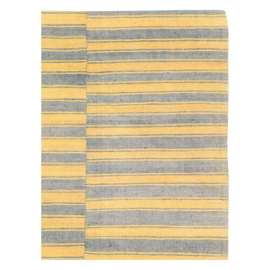 Hand-Woven Mid-20th Century Handmade Turkish Striped Flat-Weave Kilim Accent Rug For Sale