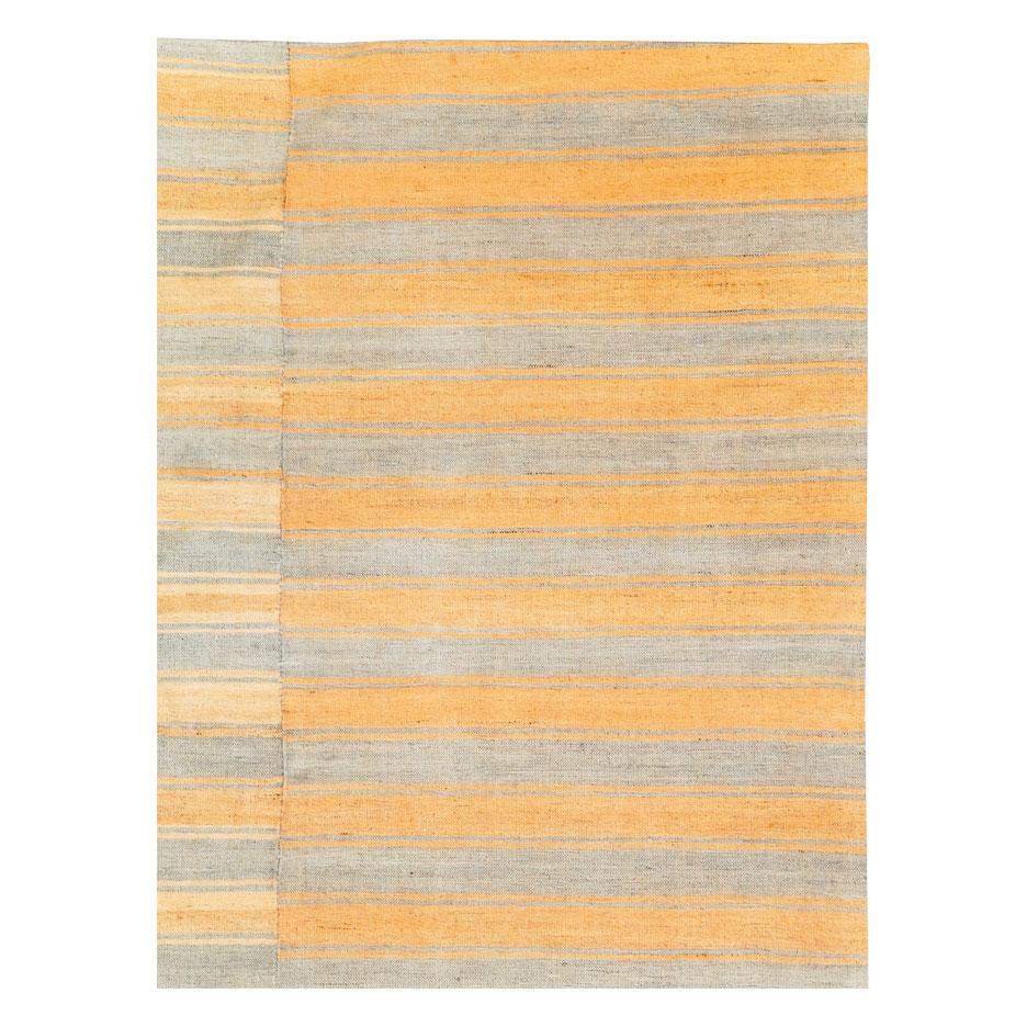Hand-Woven Mid-20th Century Handmade Turkish Striped Flat-Weave Kilim Accent Rug For Sale