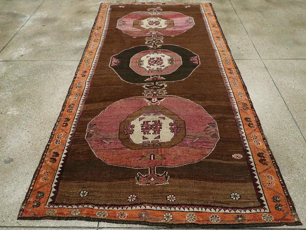 Mid-20th Century Handmade Turkish Tribal Gallery Accent Rug In Good Condition For Sale In New York, NY