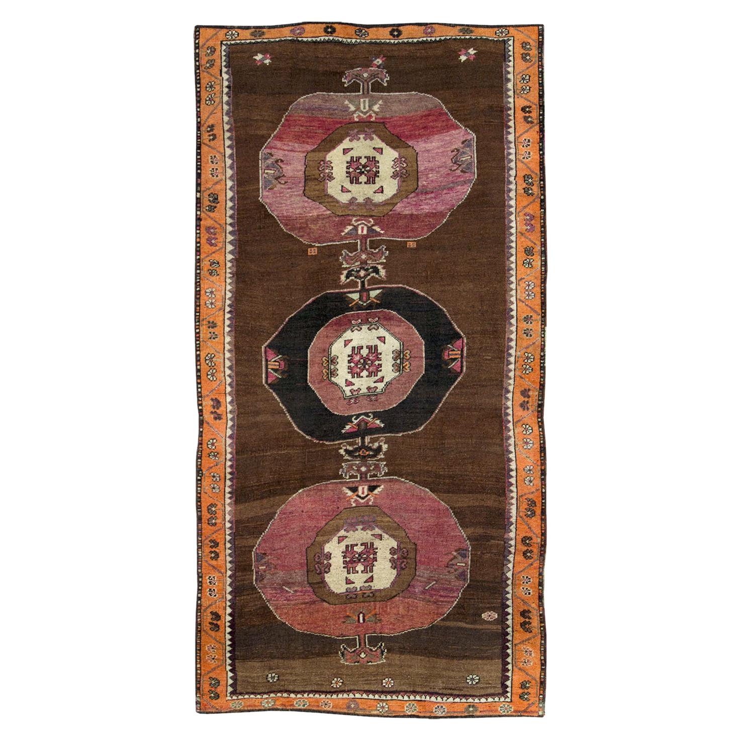 Mid-20th Century Handmade Turkish Tribal Gallery Accent Rug For Sale