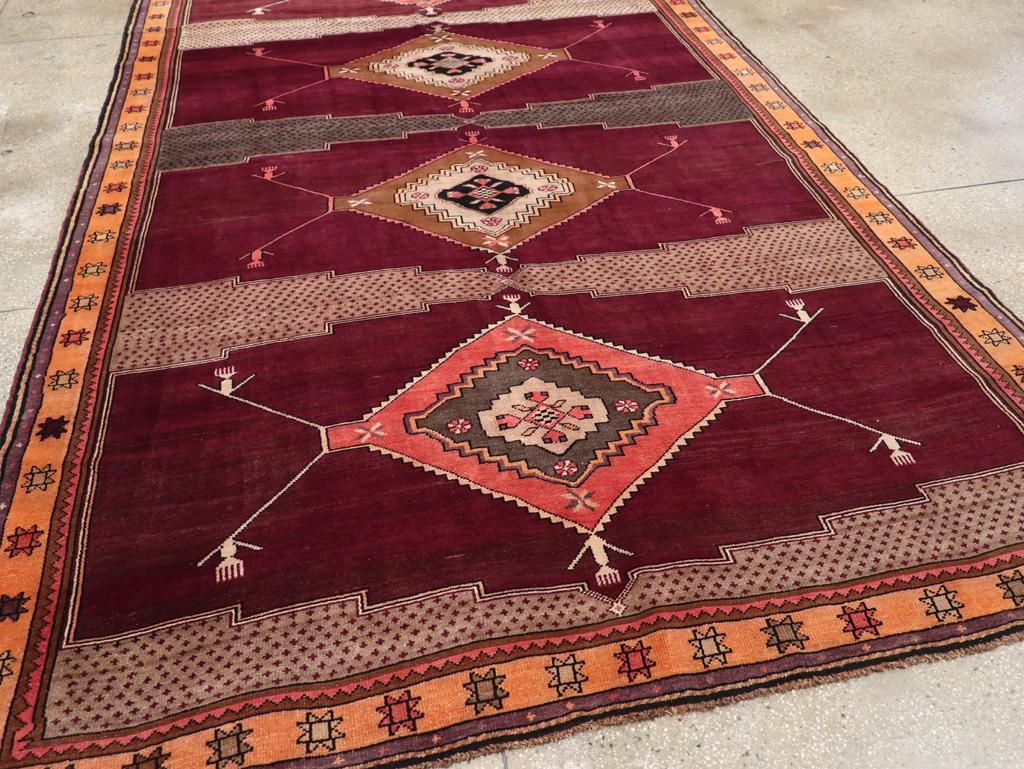 Mid-20th Century Handmade Turkish Tribal Long & Narrow Room Size Carpet For Sale 1