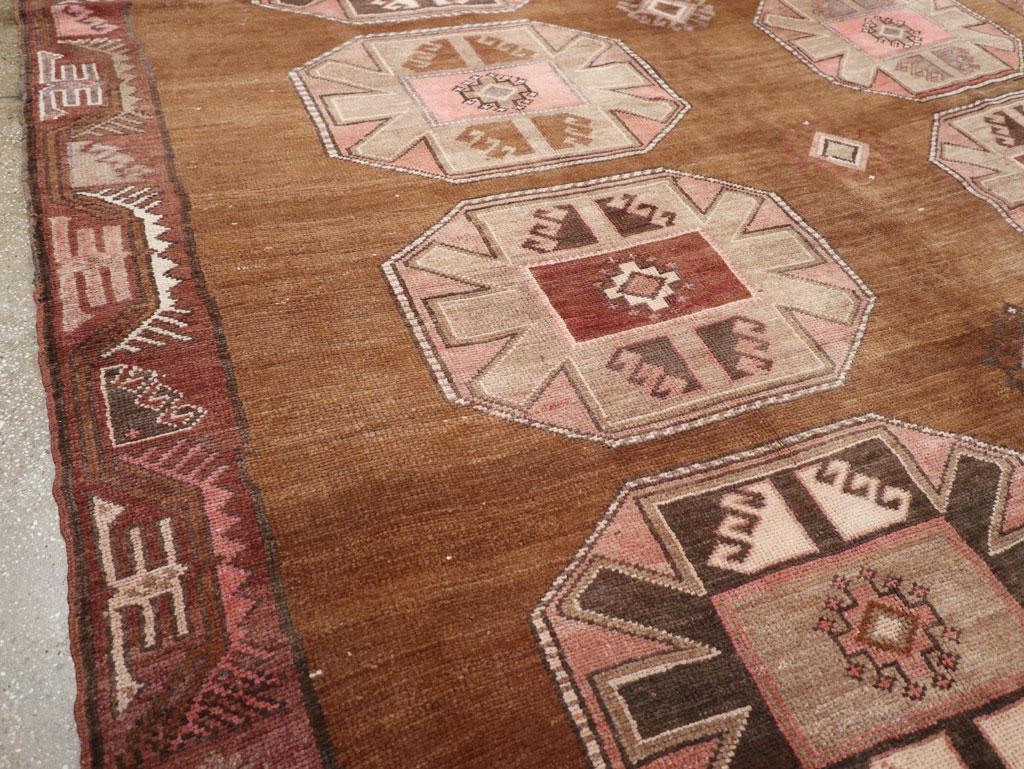 Hand-Knotted Mid-20th Century Handmade Turkish Tribal Long Room Size Carpet For Sale