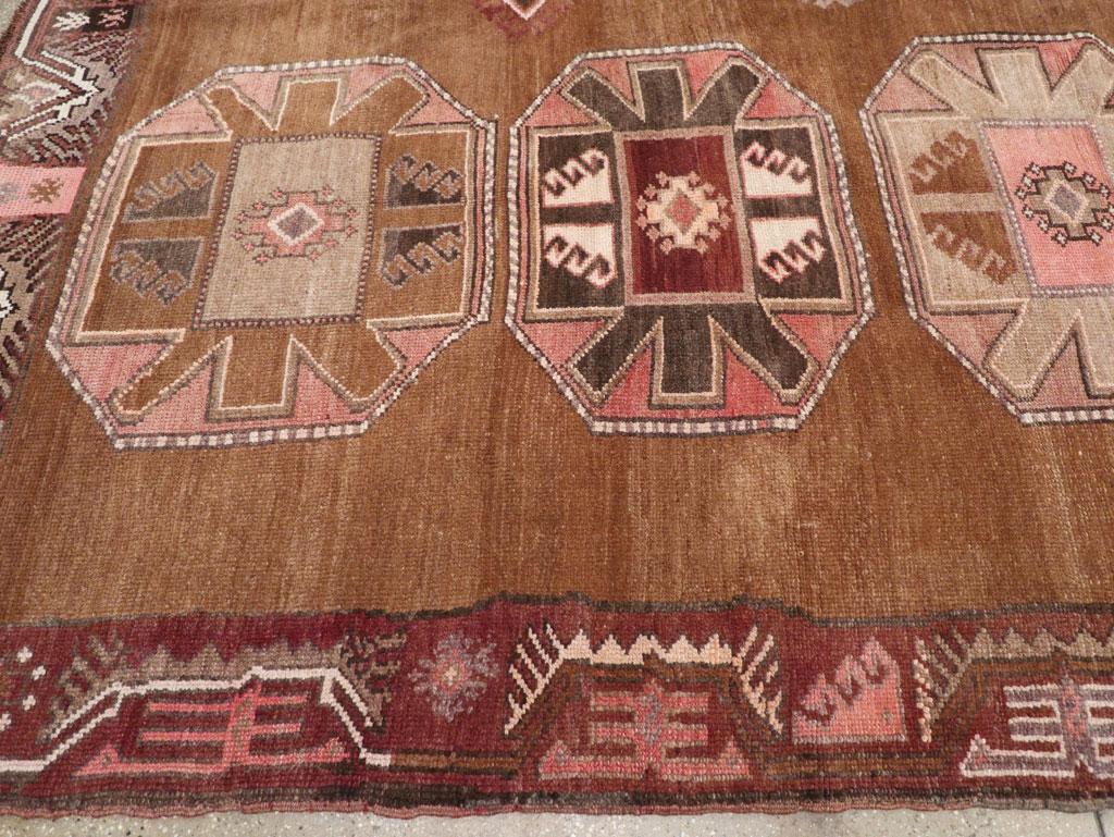 Wool Mid-20th Century Handmade Turkish Tribal Long Room Size Carpet For Sale