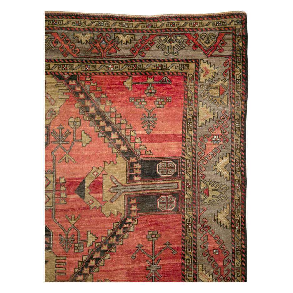Hand-Knotted Mid-20th Century Handmade Turkish Tribal Room Size Accent Rug For Sale