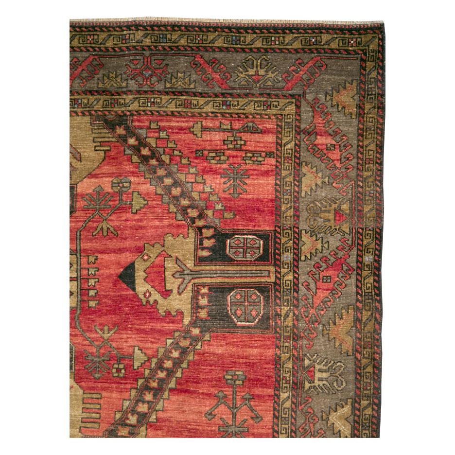 Mid-20th Century Handmade Turkish Tribal Room Size Accent Rug In Good Condition For Sale In New York, NY