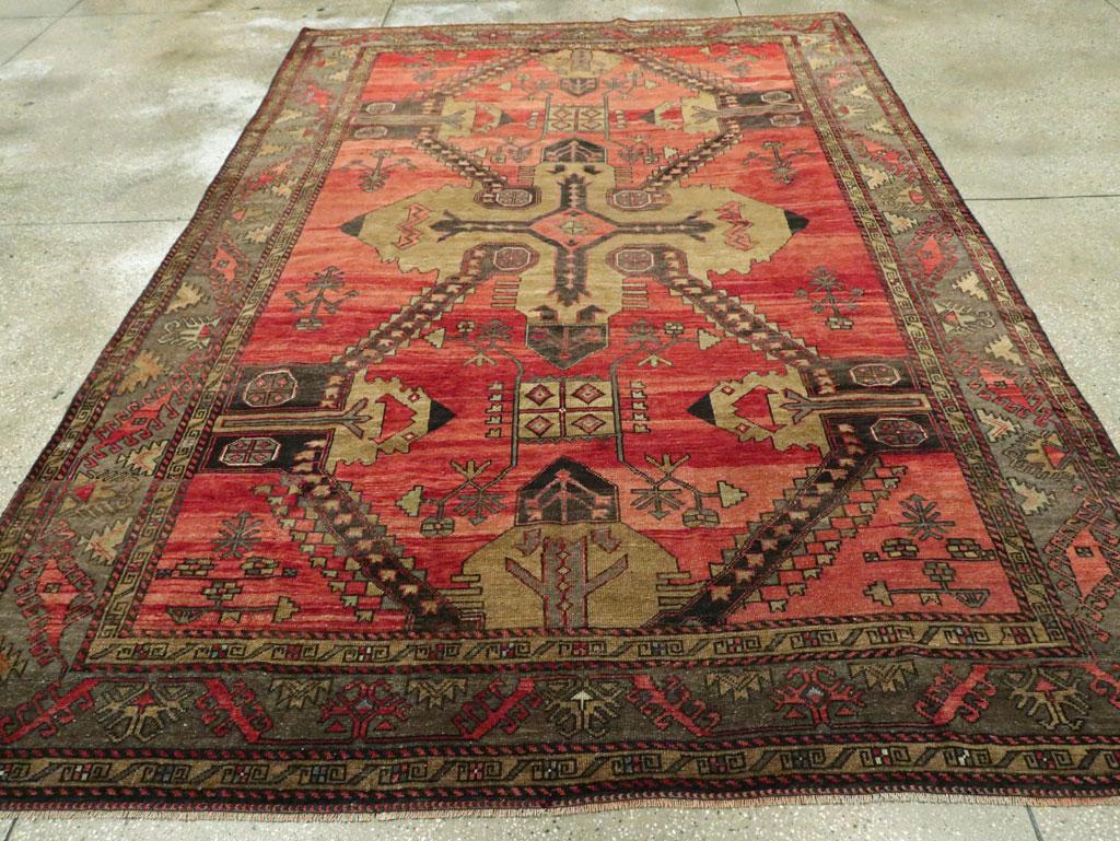 Wool Mid-20th Century Handmade Turkish Tribal Room Size Accent Rug For Sale