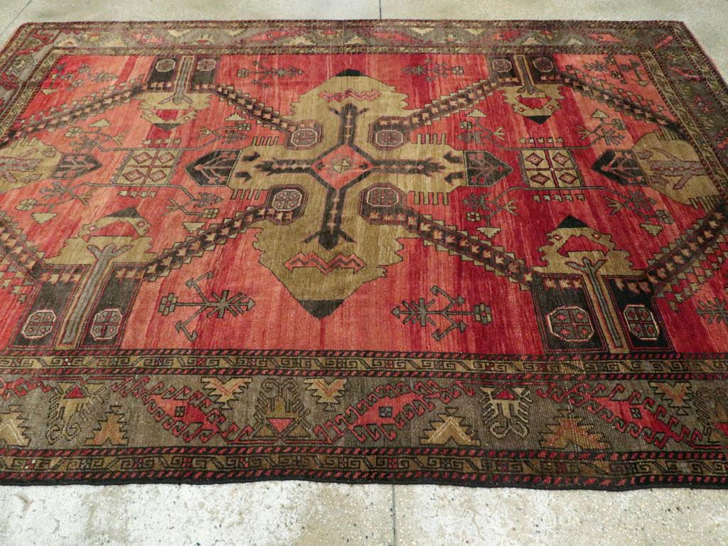Mid-20th Century Handmade Turkish Tribal Room Size Accent Rug For Sale 2