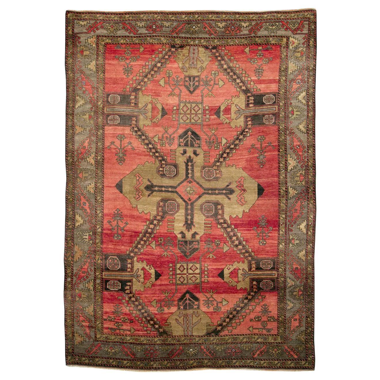Mid-20th Century Handmade Turkish Tribal Room Size Accent Rug For Sale