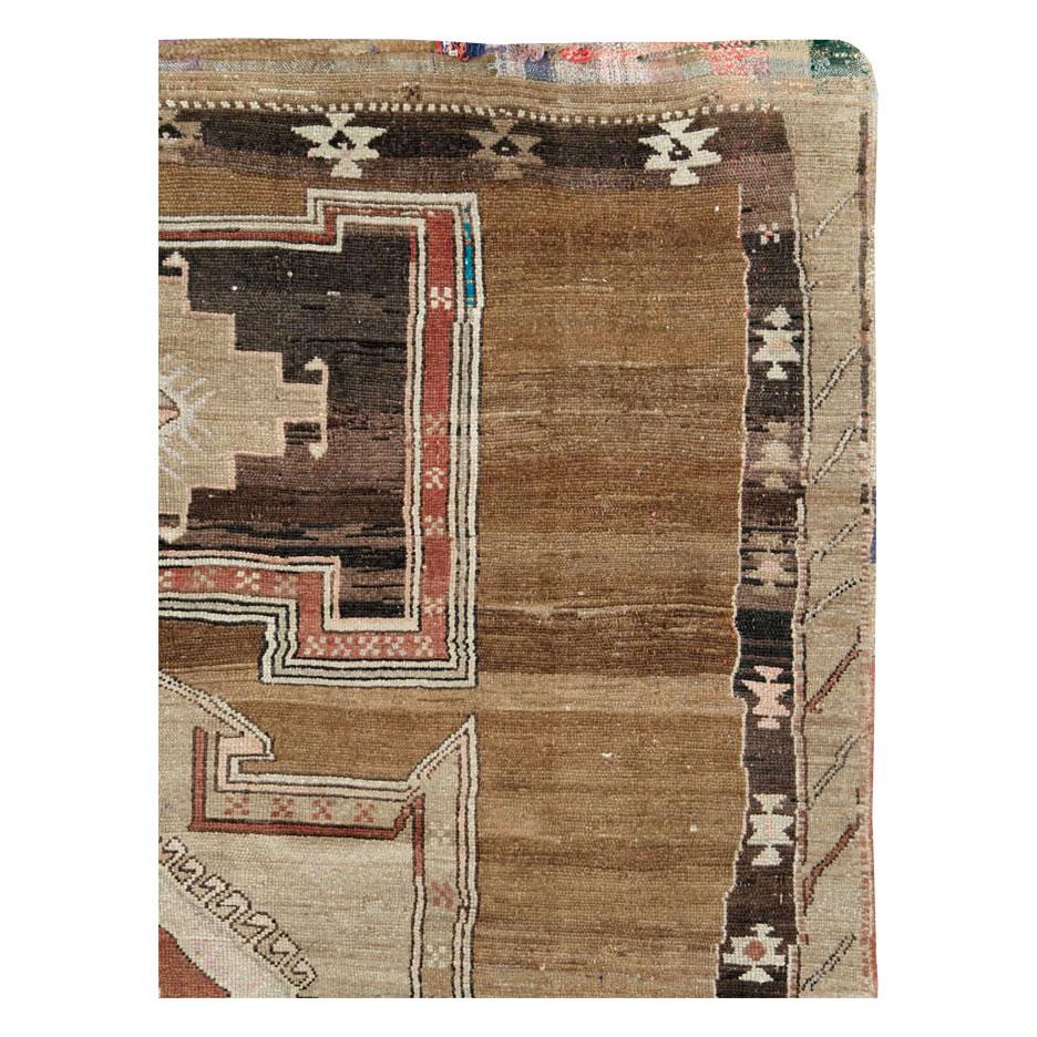 Rustic Mid-20th Century Handmade Turkish Tribal Room Size Carpet For Sale