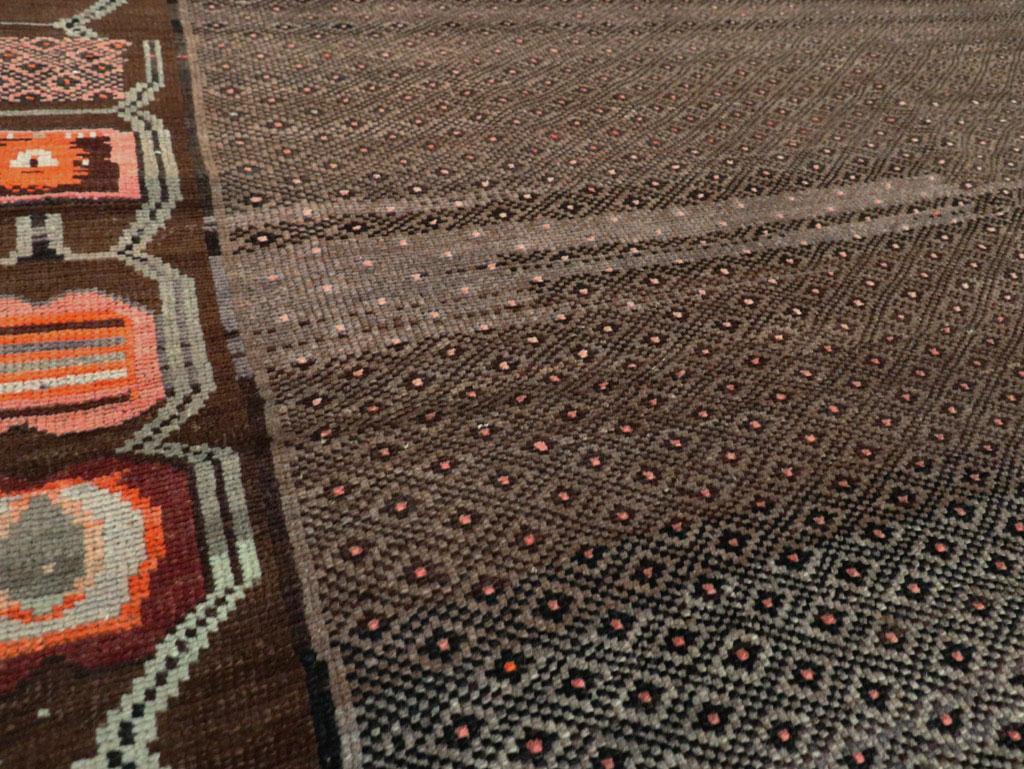 Wool Mid-20th Century Handmade Turkish Tribal Room Size Carpet For Sale