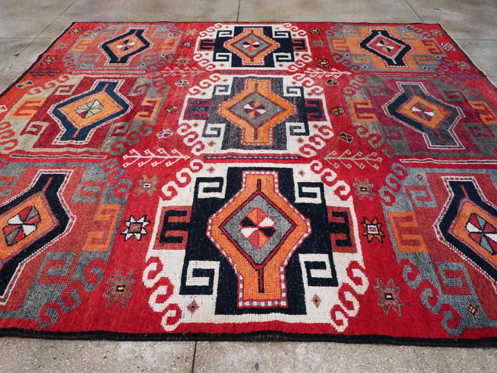 Mid-20th Century Handmade Turkish Tribal Square Room Size Carpet In Excellent Condition For Sale In New York, NY