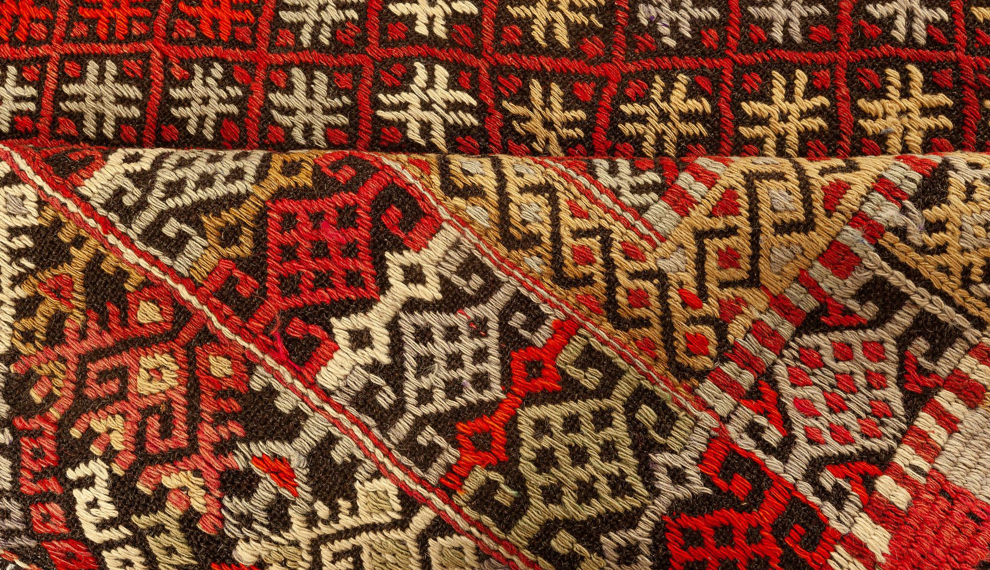 Wool Mid-20th Century Handmade Vintage Rag Rug For Sale