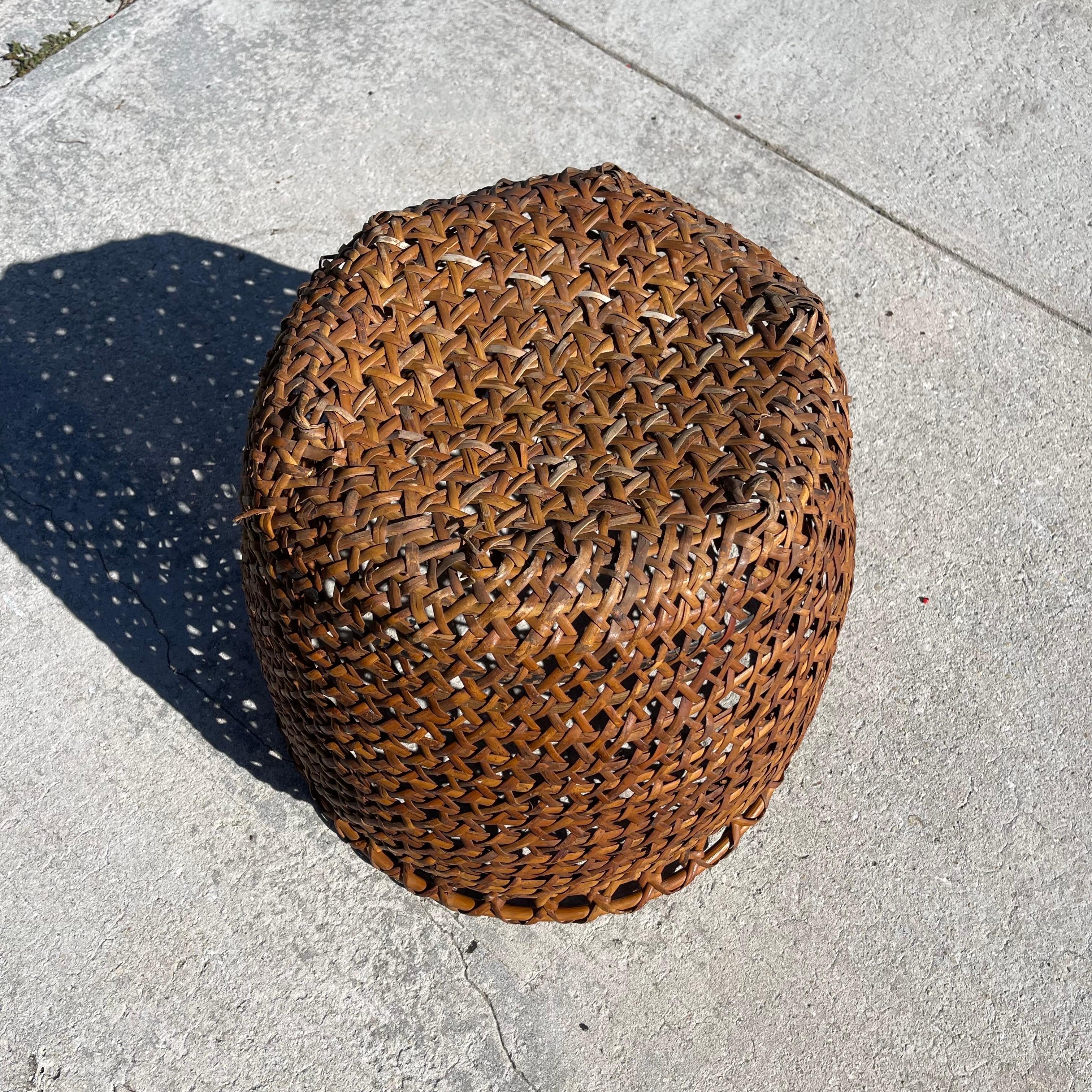 Mid-20th Century Handwoven Cane Wicker Rattan Basket For Sale 2