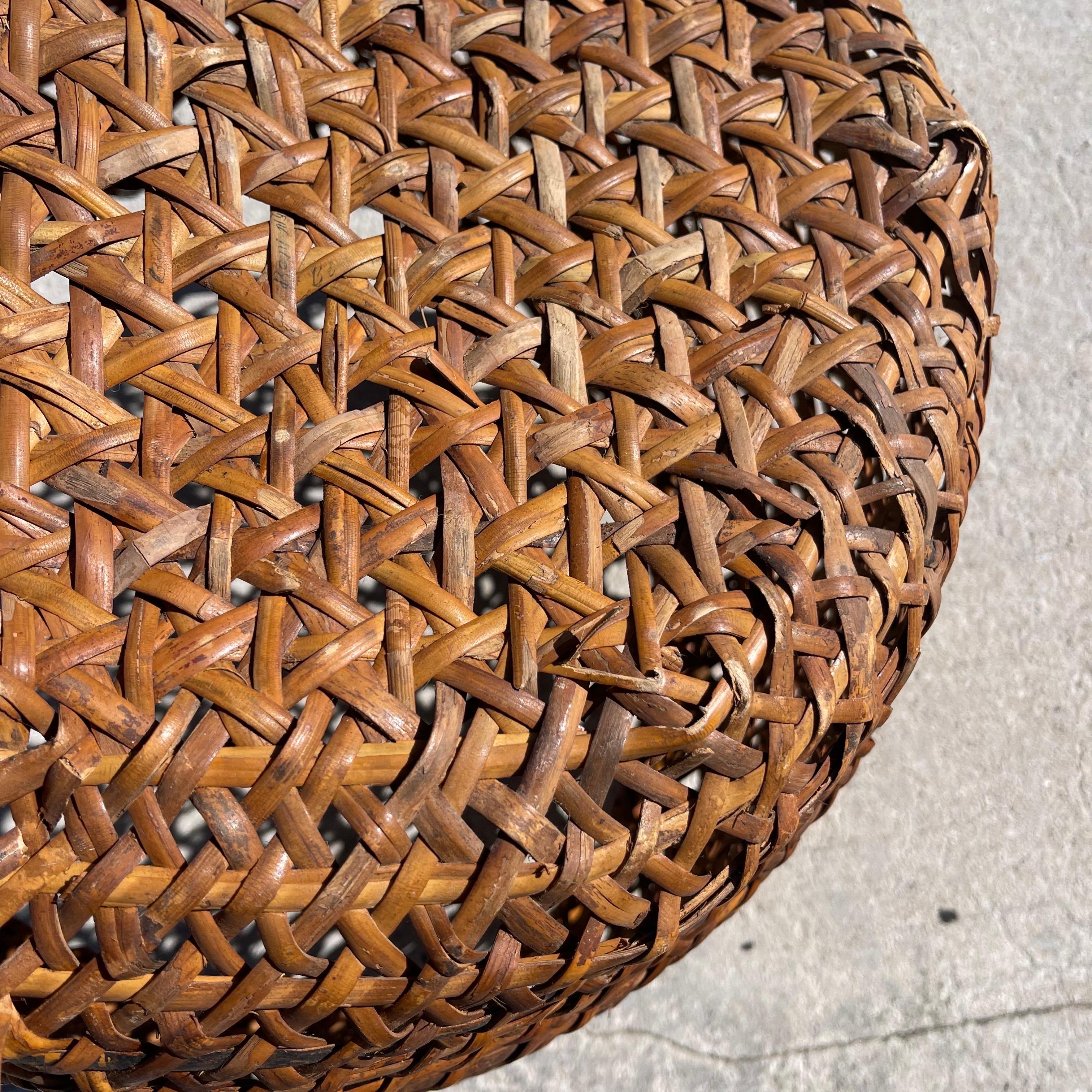 Mid-20th Century Handwoven Cane Wicker Rattan Basket For Sale 3