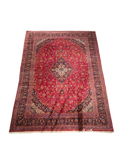 Mid-20th Century Hand-Knotted Oriental Wool Carpet in Red and Blue
