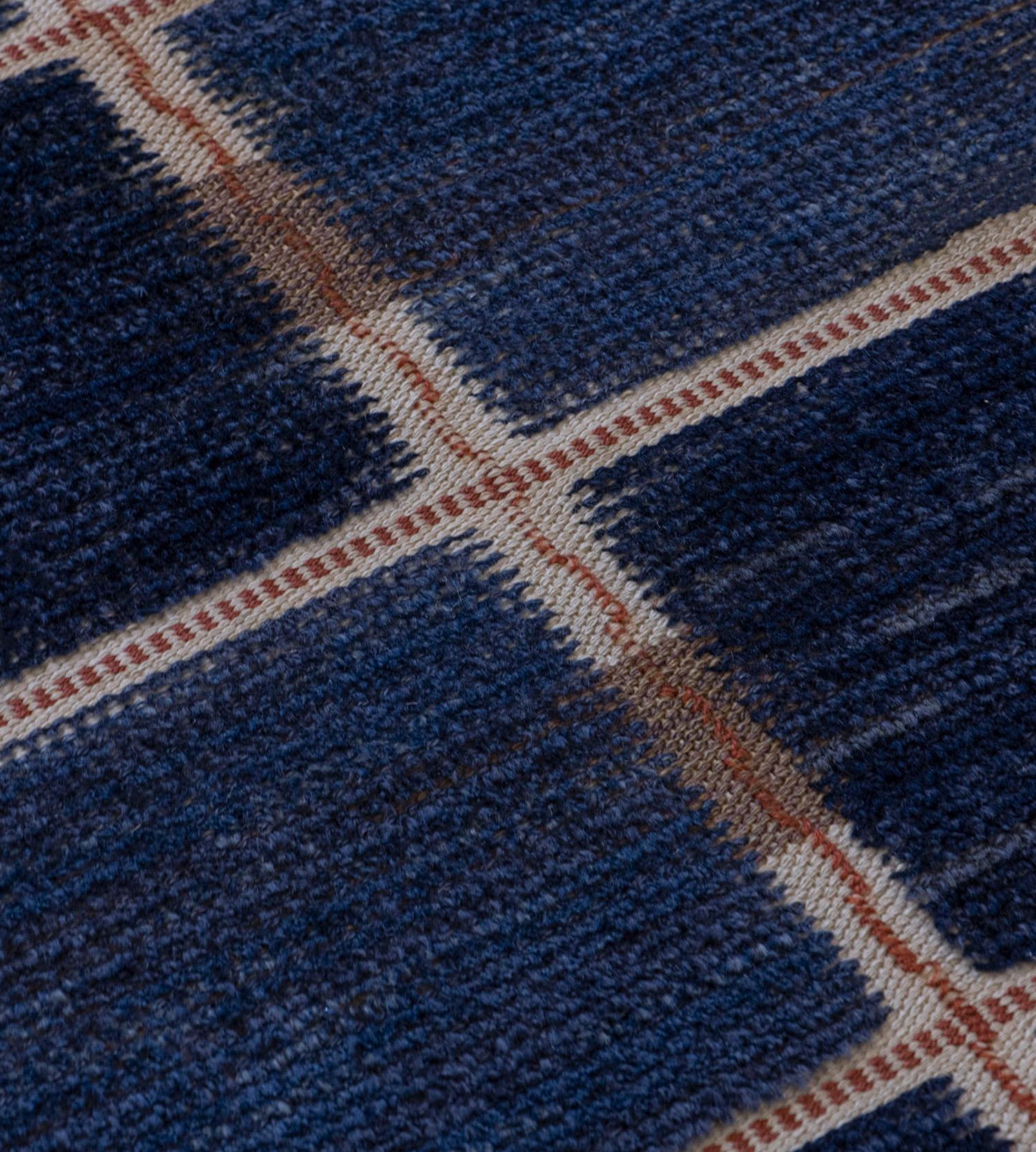 Mid 20th Century Handwoven Signed Swedish Wool Rug For Sale 2