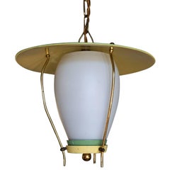 20th Century Green Italian Hanging Brass Lantern, Ceiling Light by Stilnovo