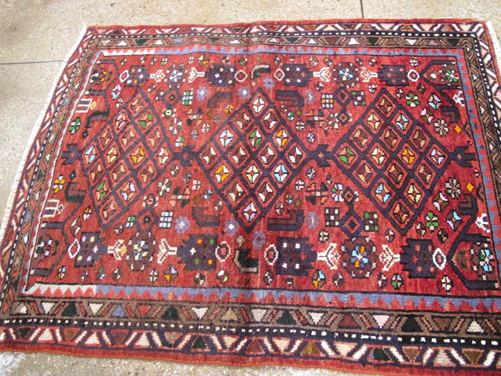 Wool Mid-20th Century Hanndmade Persian Hamadan Throw Rug For Sale