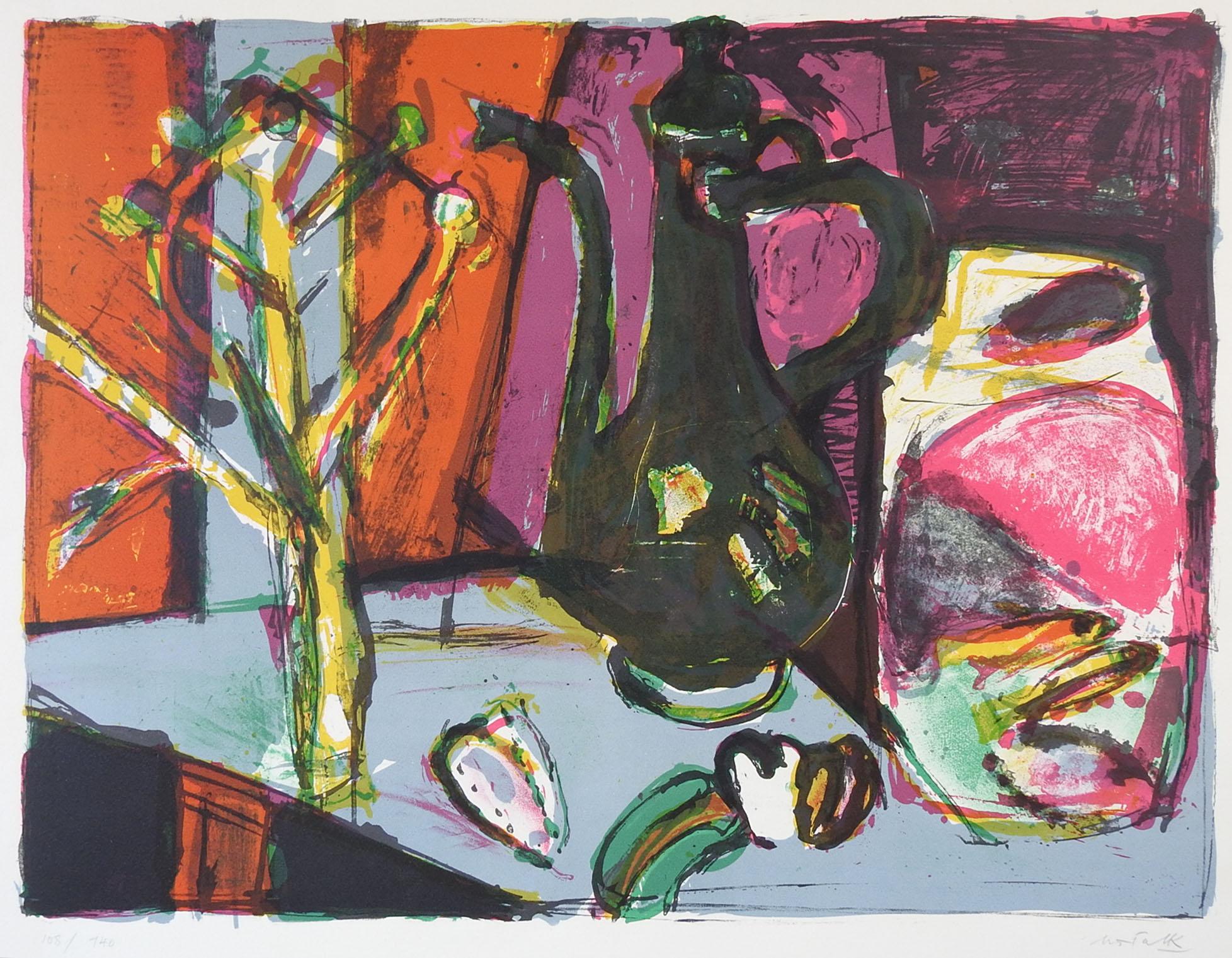 Mid-20th Century Hans Falk Abstract Still Life Lithograph In Good Condition In Seguin, TX