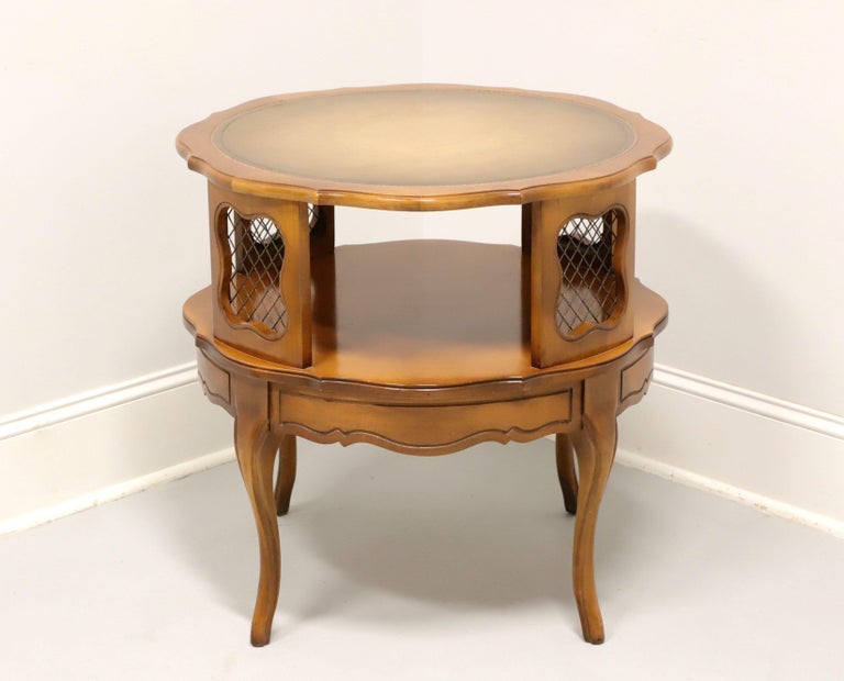 Mid 20th Century Hardwood, Brass Mesh and Leather French Round Accent Table For Sale at 1stDibs
