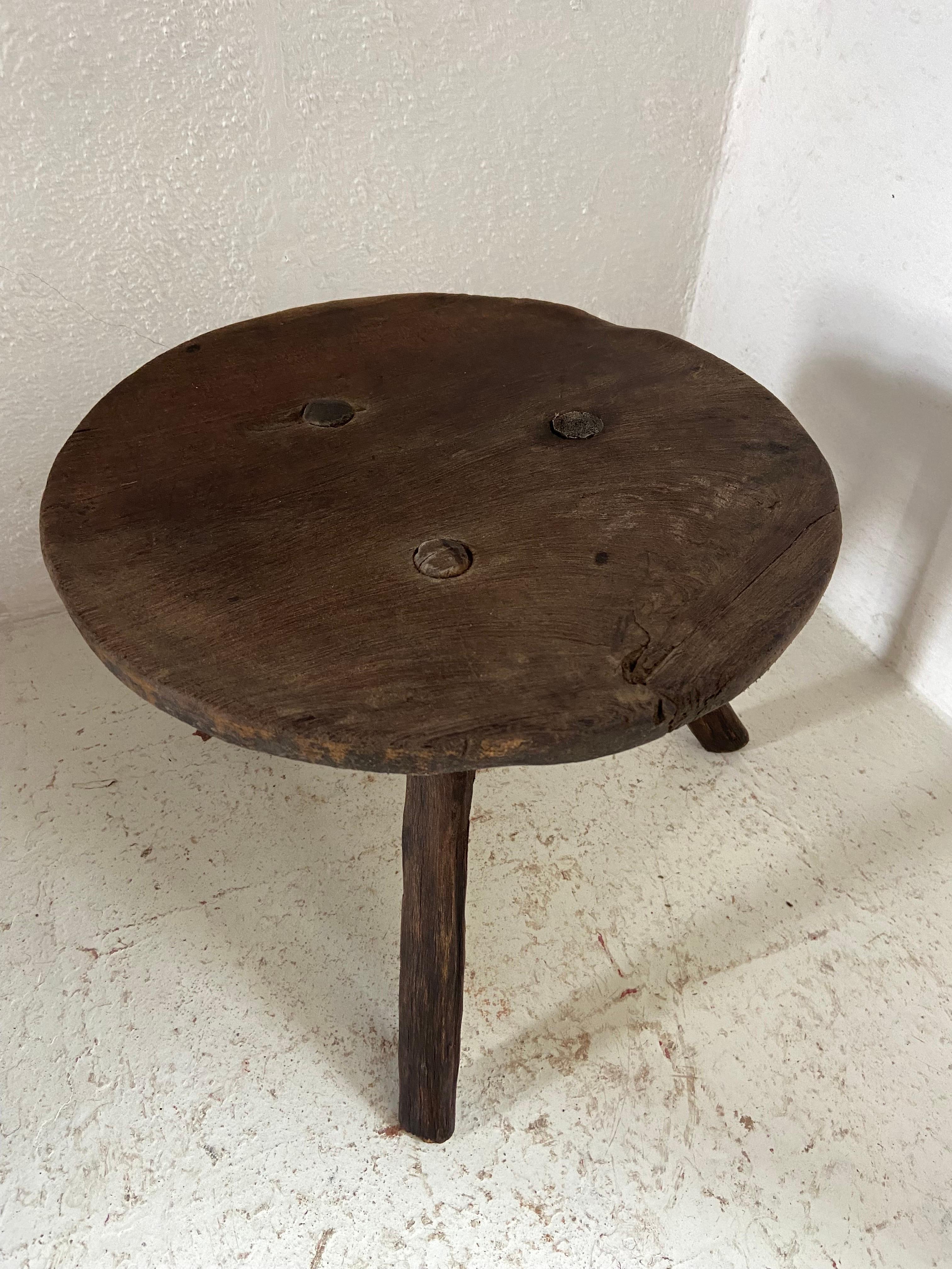Mid-20th century hardwood stool from San Luis Potosí, Mexico.