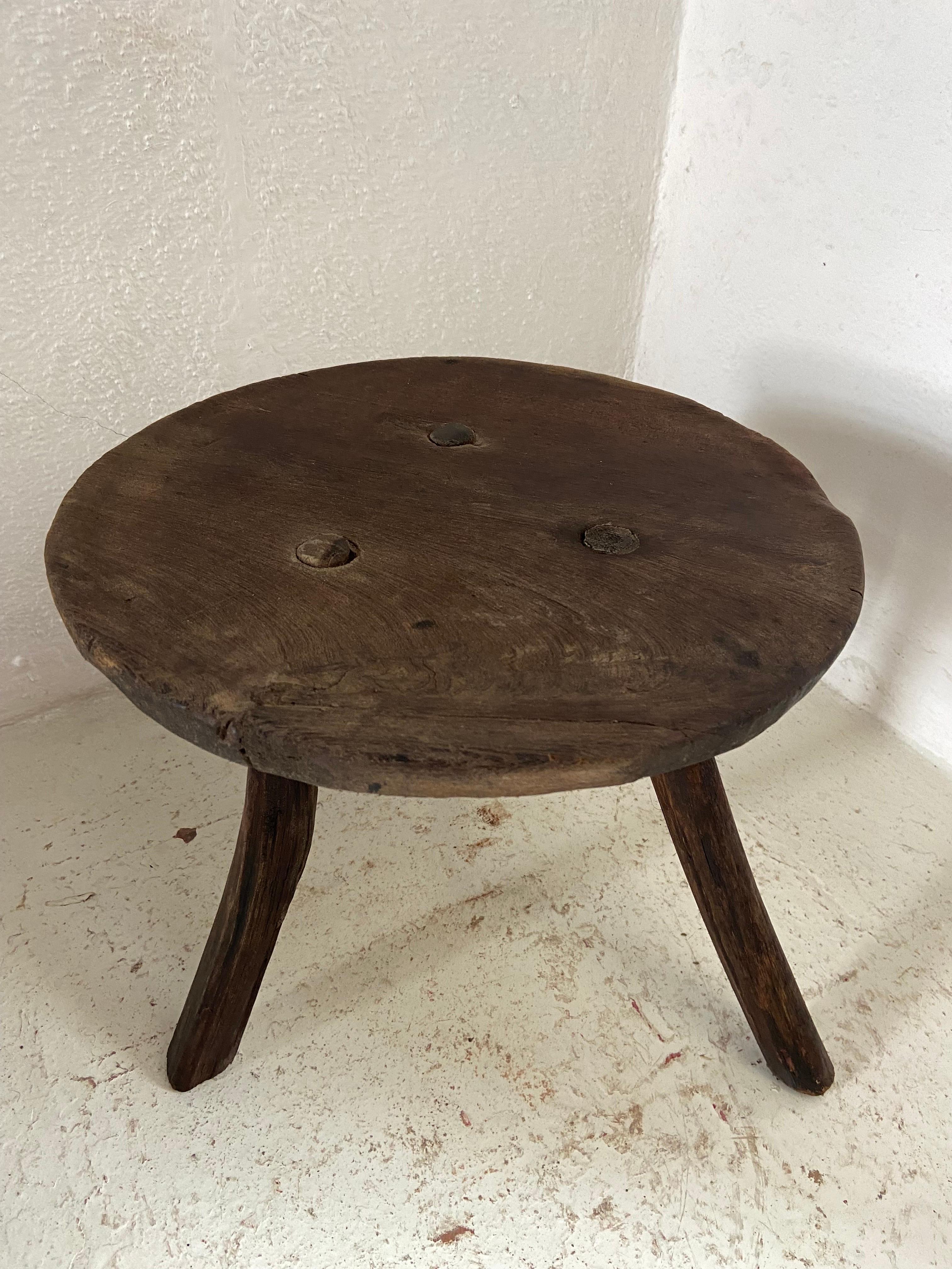 Hand-Crafted Mid-20th Century Hardwood Stool from Mexico