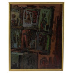 Mid-20th Century Harry Engel Signed Oil on Board Abstract Painting