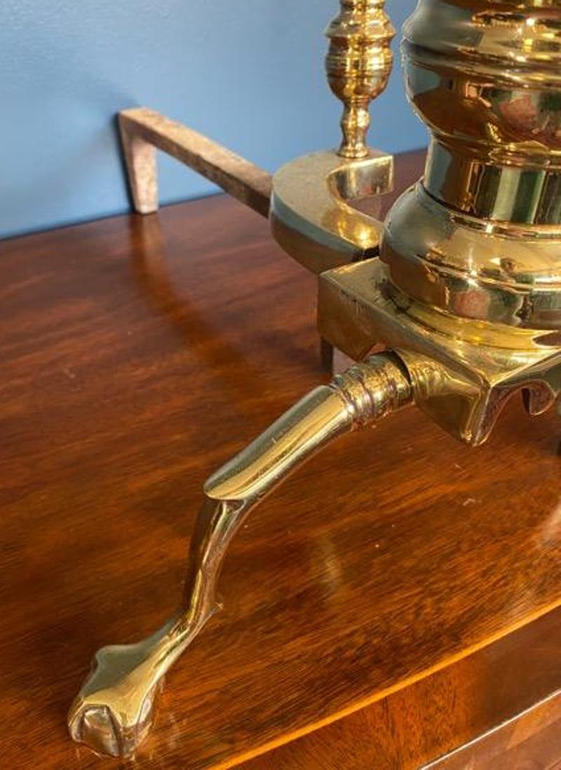Mid 20th Century Harvin Company Federal Style Brass Andirons with Claw Feet In Good Condition For Sale In Middleburg, VA