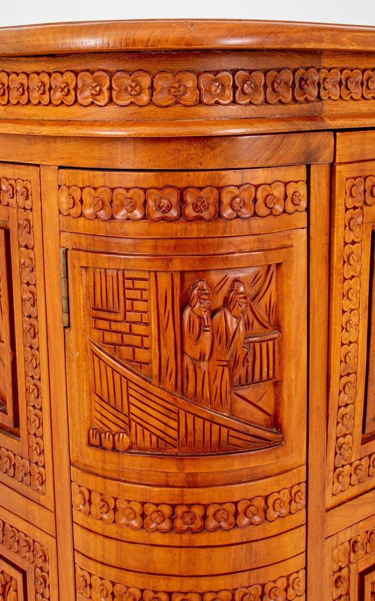 Mid20th Century Heavily Hand Carved Wood Cocktail Bar For Sale