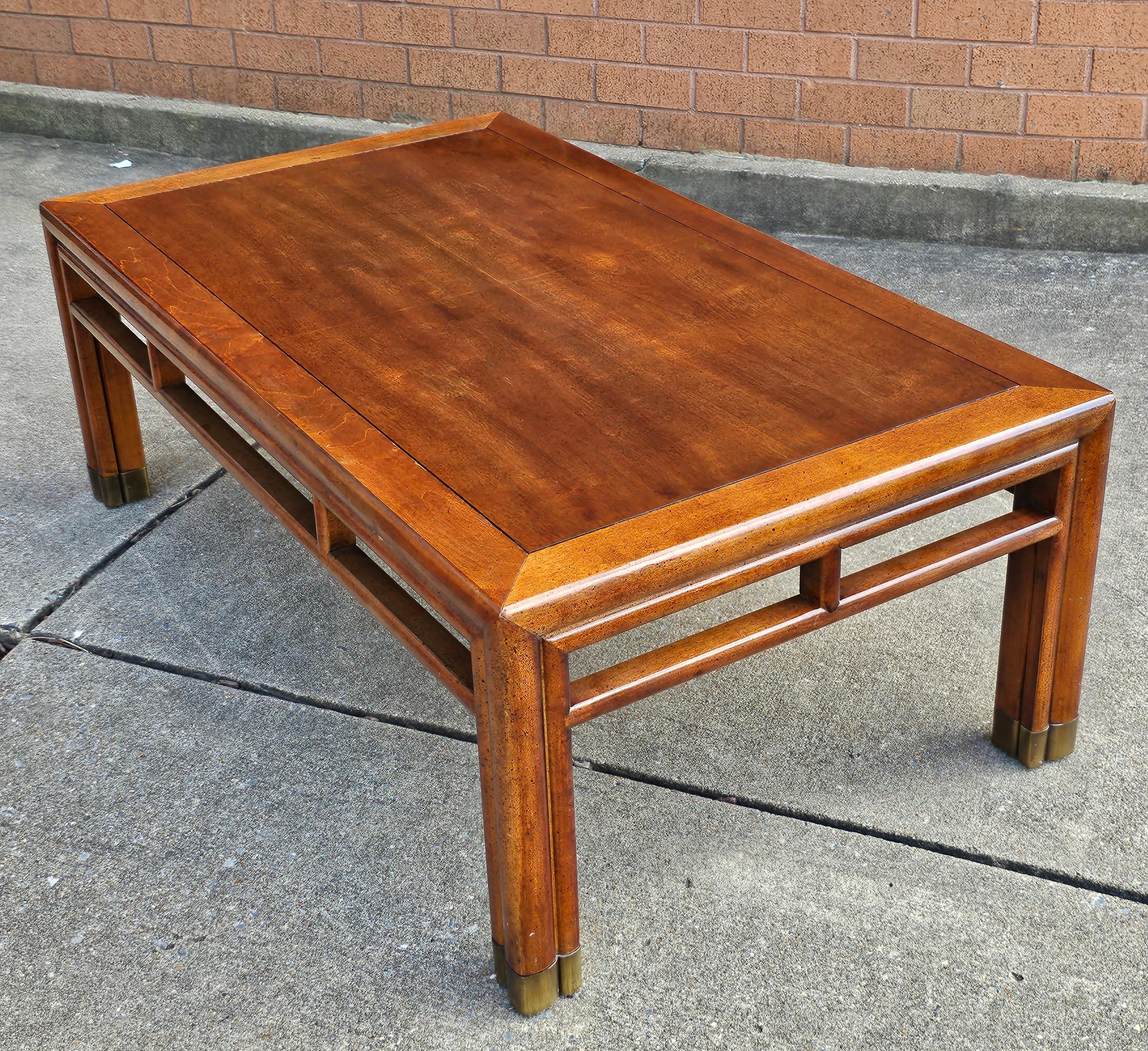 Chinese Export Mid-20th Century Henredon Fruitwood and Brass Mounted Feet Coffee Table