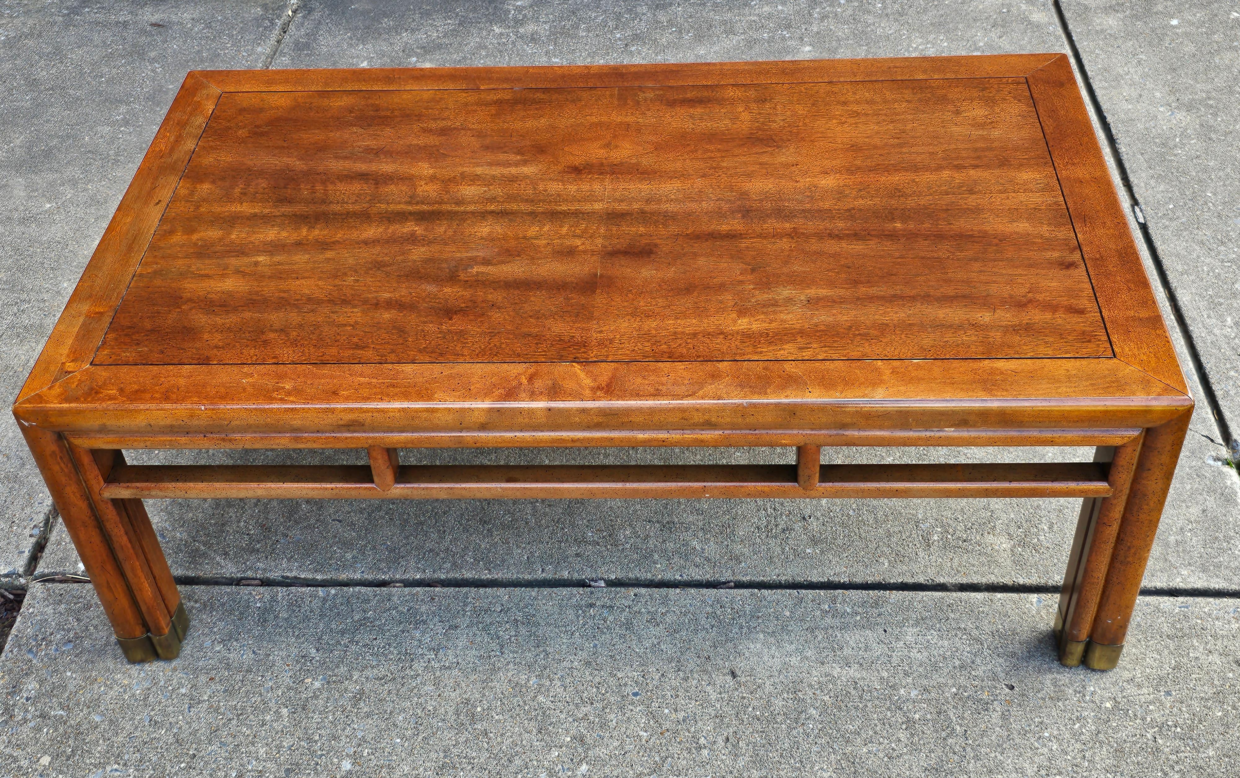 American Mid-20th Century Henredon Fruitwood and Brass Mounted Feet Coffee Table