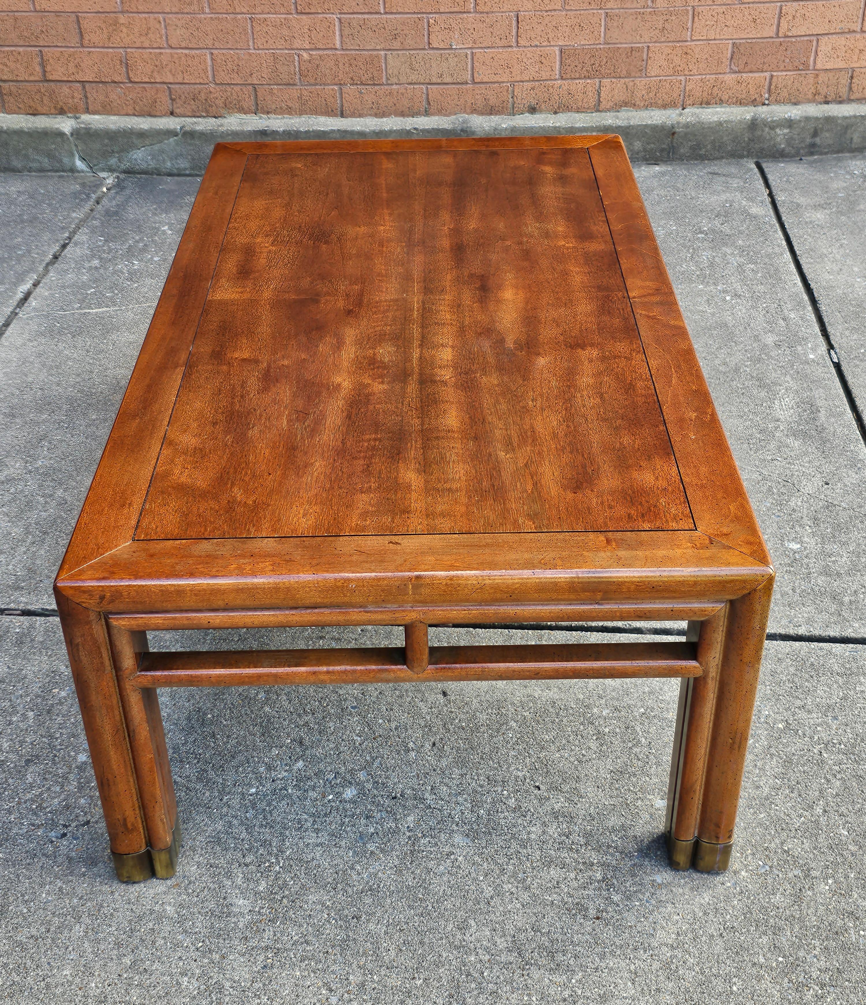 Mid-20th Century Henredon Fruitwood and Brass Mounted Feet Coffee Table In Good Condition In Germantown, MD