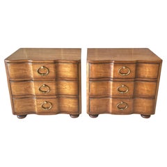 Mid 20th Century Henredon Tuscan Walnut Block front Bedside Chests