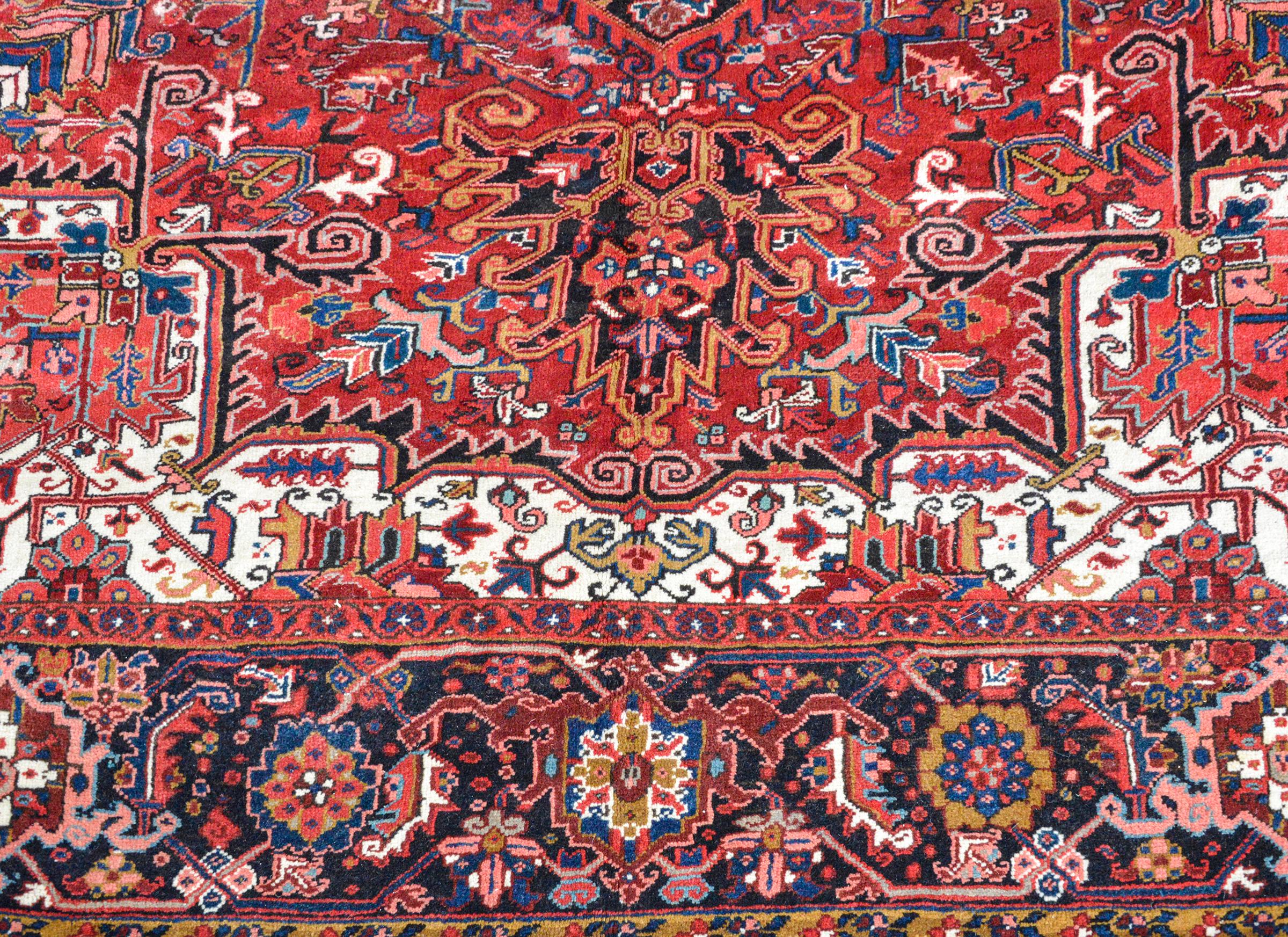 Hand-Knotted Mid-20th Century Heriz Rug For Sale