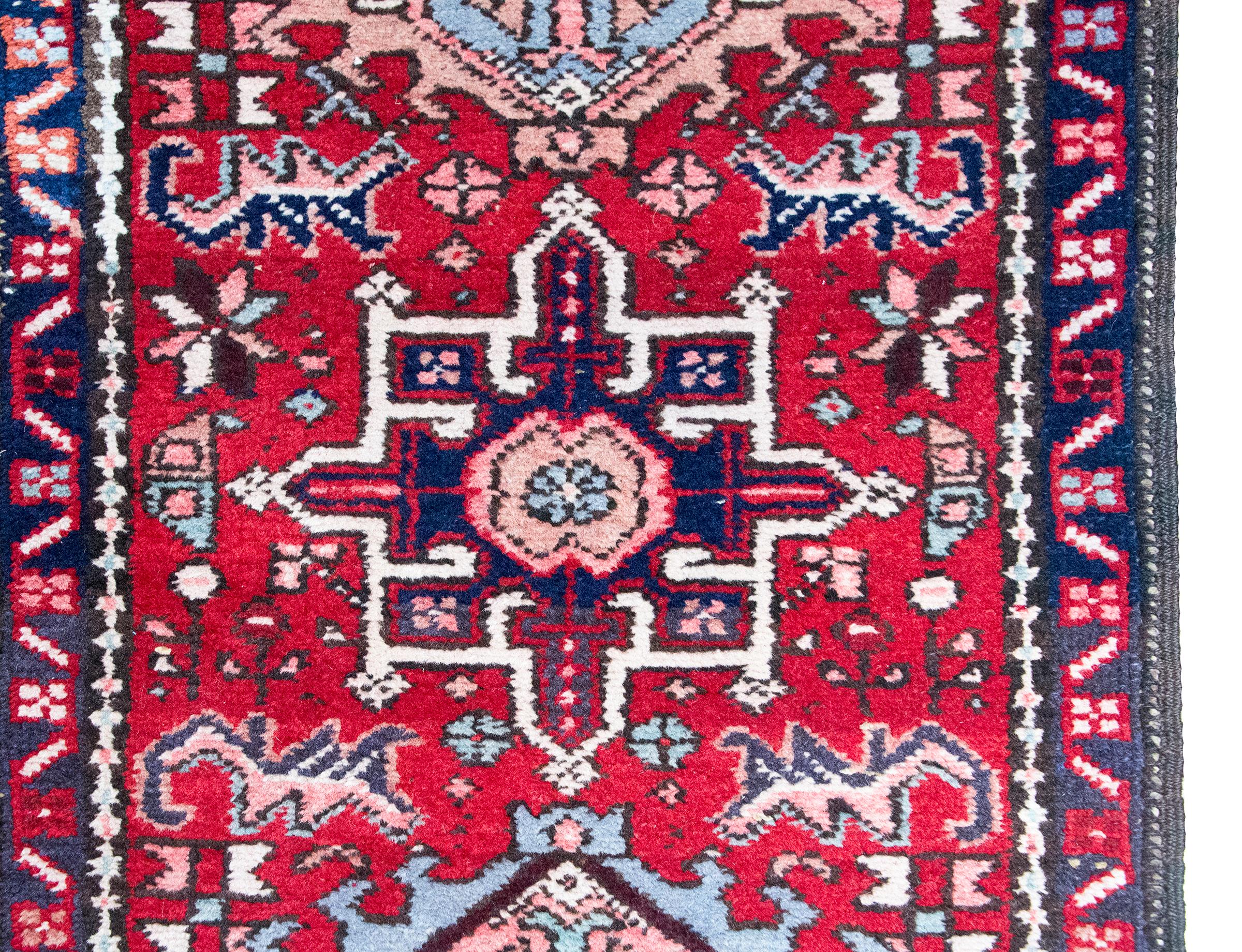 Hand-Knotted Mid-20th Century Heriz Runner For Sale