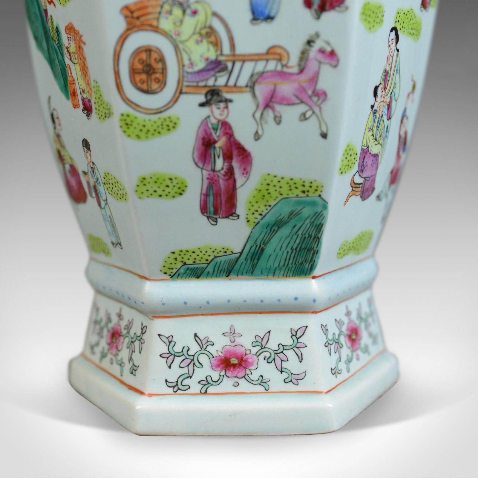 Mid-20th Century, Hexagonal, Baluster Vase, Chinese Ceramic Urn For Sale 1