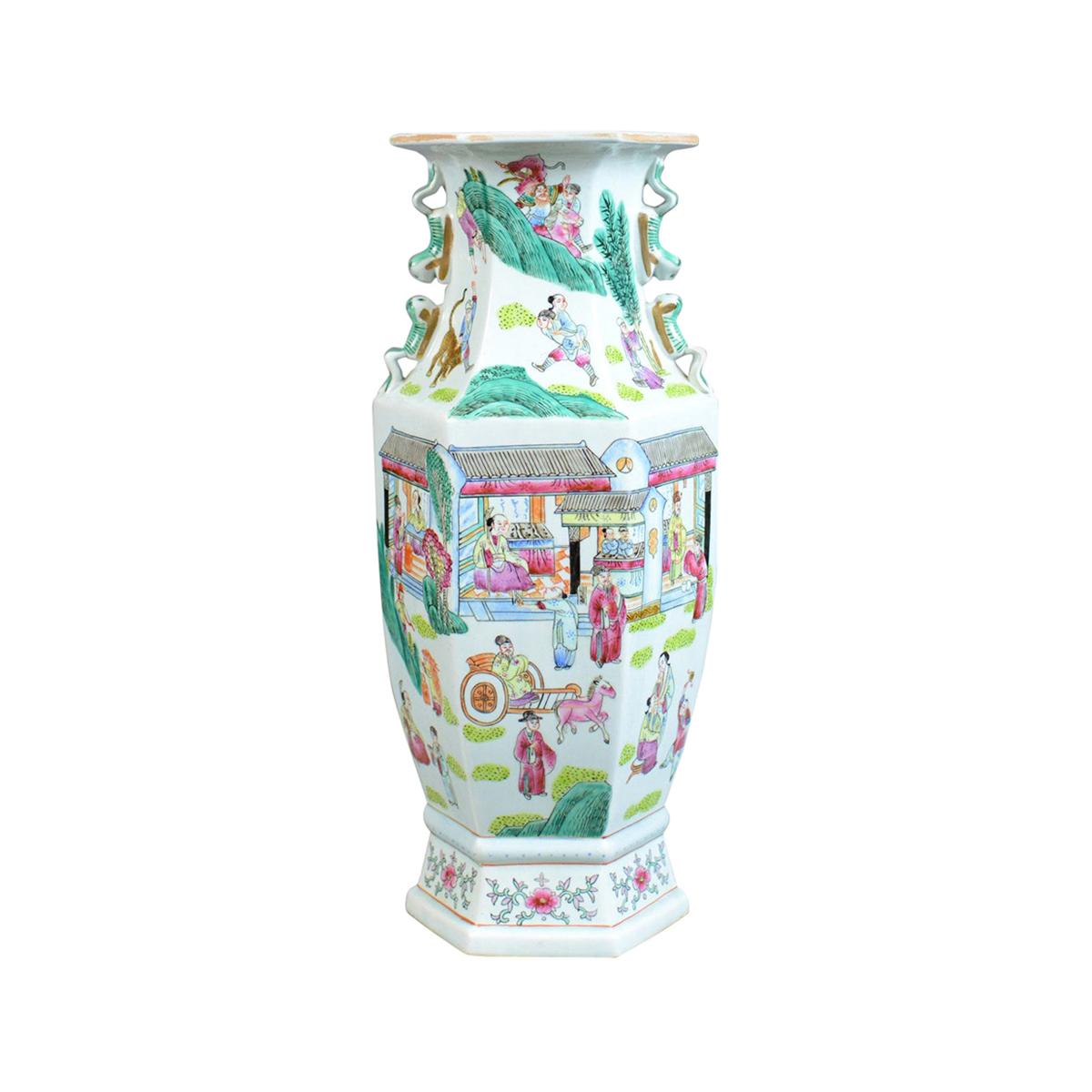 Mid-20th Century, Hexagonal, Baluster Vase, Chinese Ceramic Urn For Sale