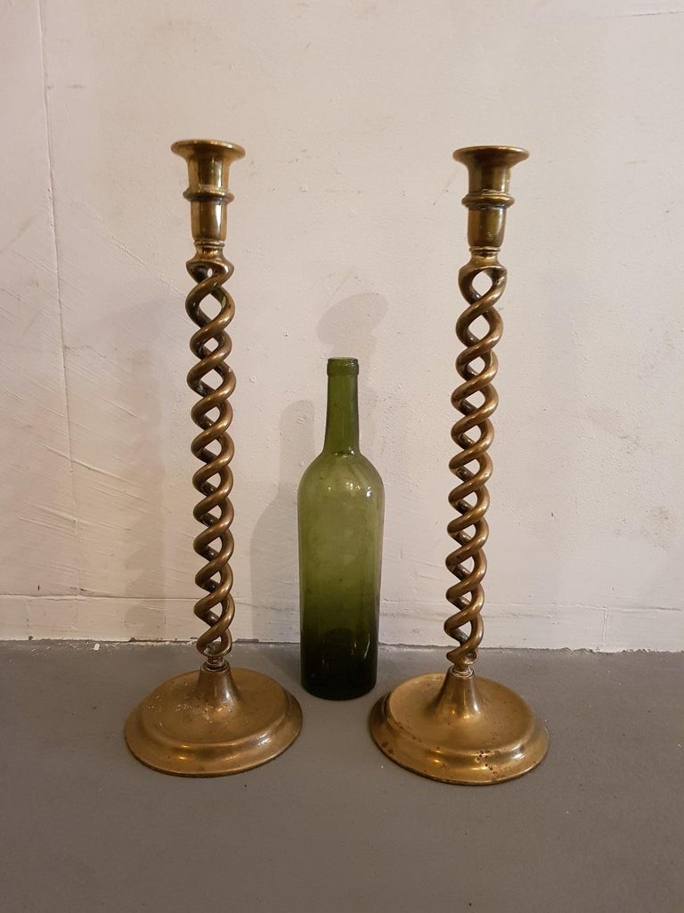 Mid20th Century High English Brass spiral twisted Candlesticks at 1stDibs