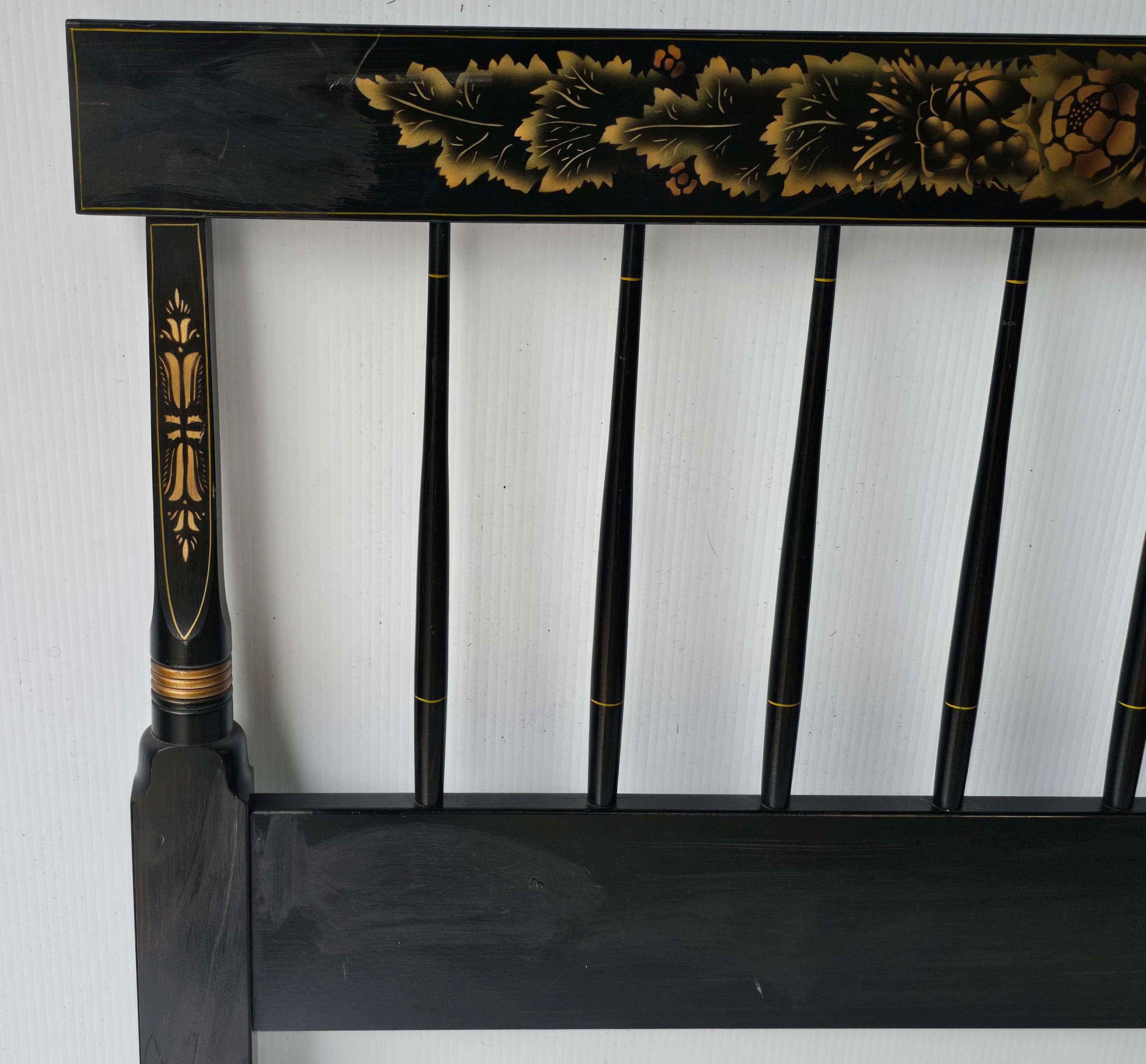 Mid-Century Modern Mid-20th Century Hitchcock Ebonized and Decorated Twin Size Headboard For Sale