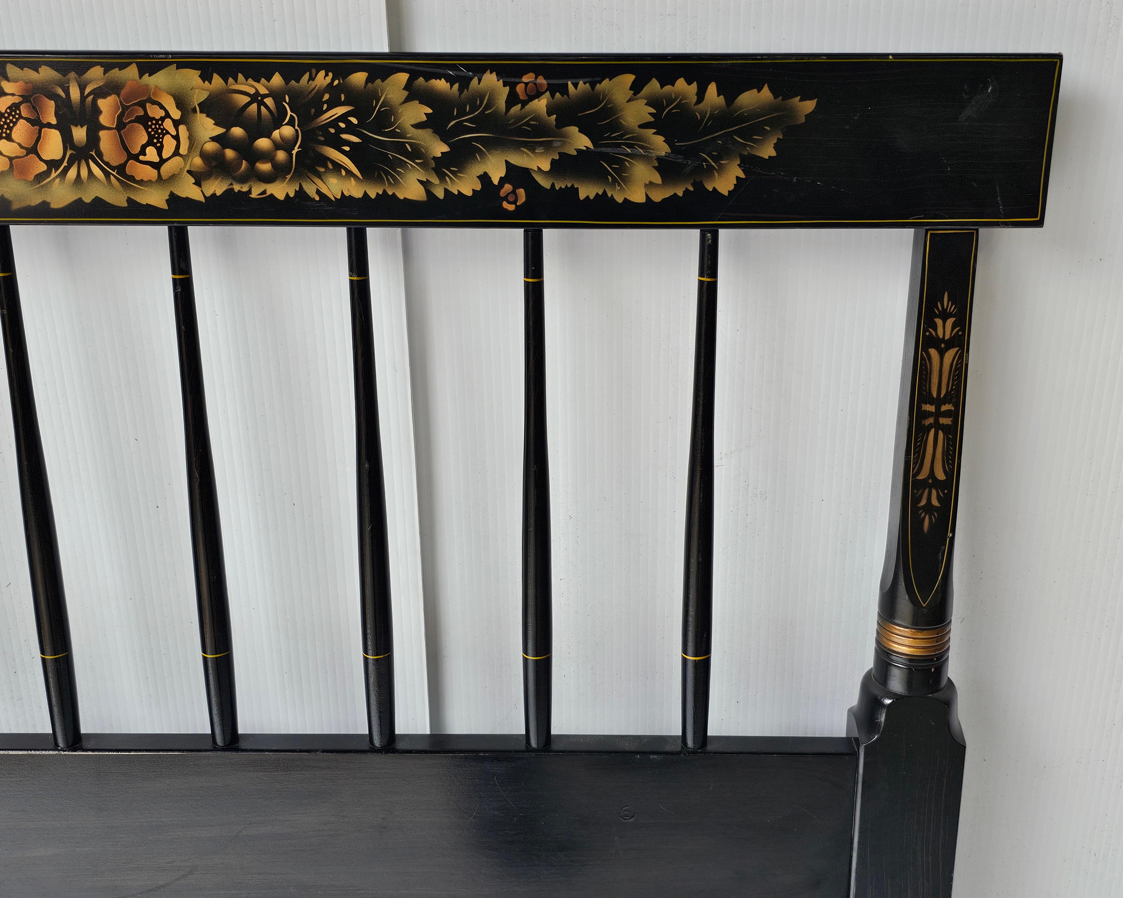 American Mid-20th Century Hitchcock Ebonized and Decorated Twin Size Headboard For Sale