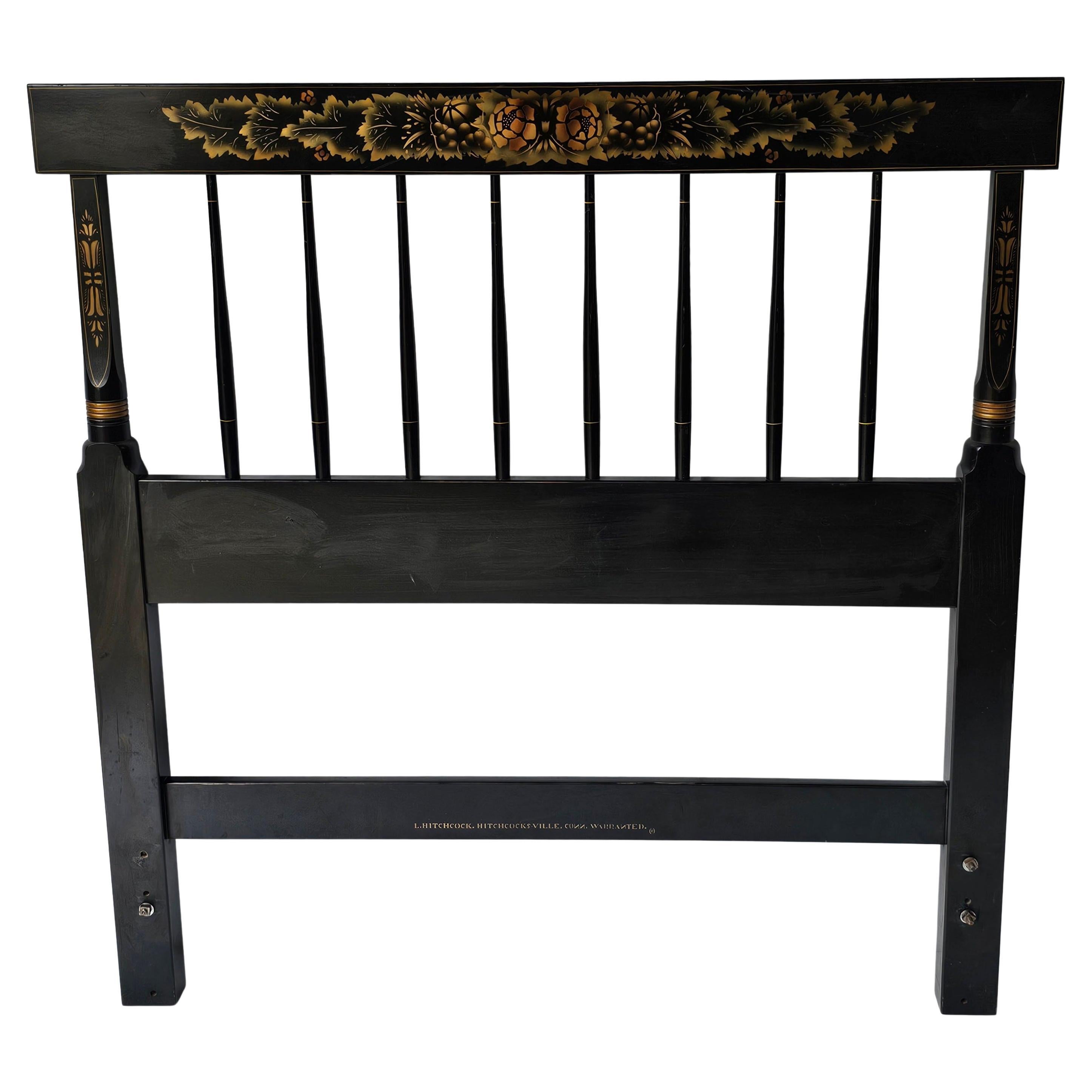 Mid-20th Century Hitchcock Ebonized and Decorated Twin Size Headboard For Sale