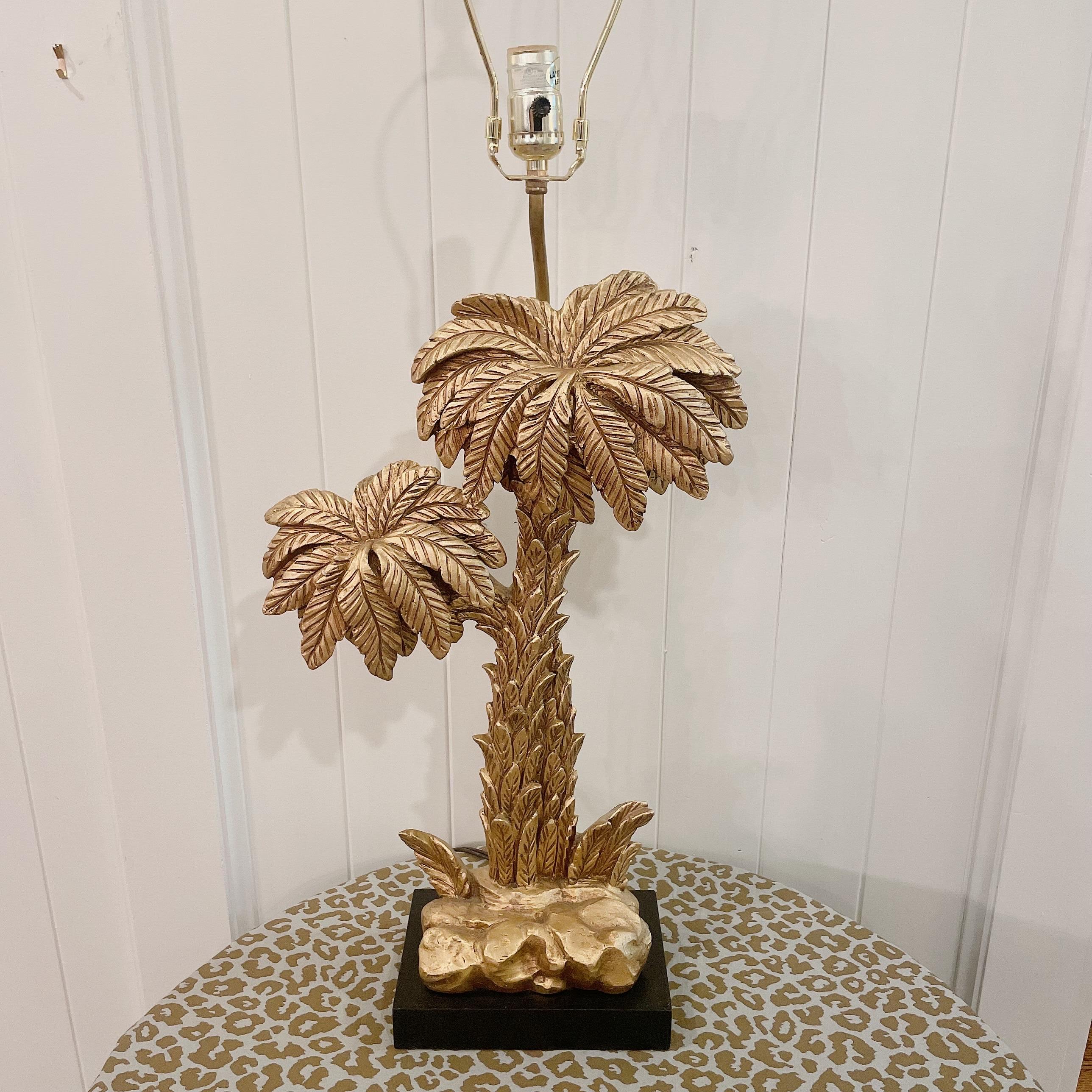 This lamp stopped me in my tracks.  Mid 20th Century Hollywood Regency style Gold Palm Tree, Palm Leaf Table Lamp.
