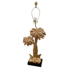 Vintage Mid 20th Century Hollywood Regency Gold Palm Tree Palm Leaf Table Lamp