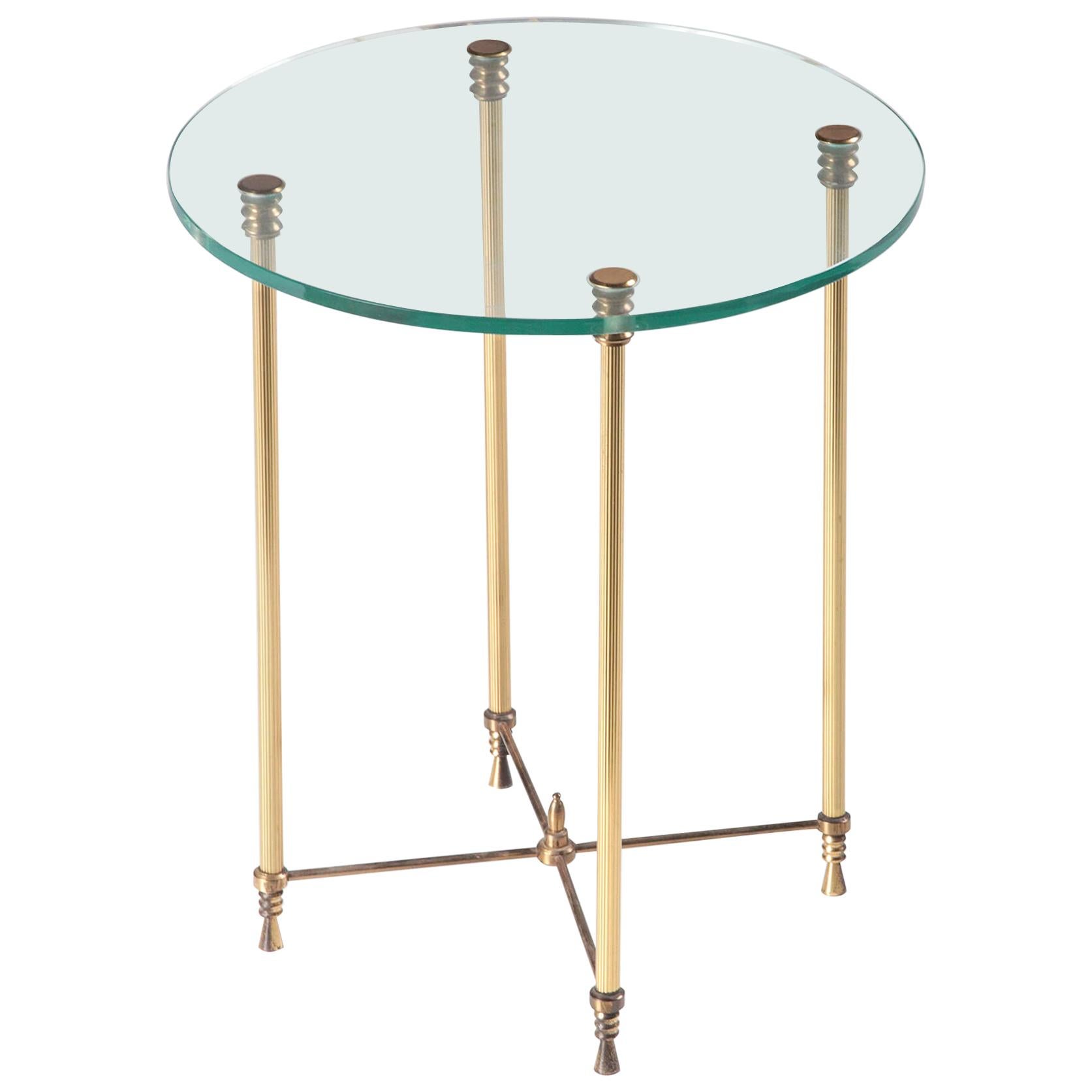 Mid-20th Century Hollywood Regency Sidetable, Glass and Copper