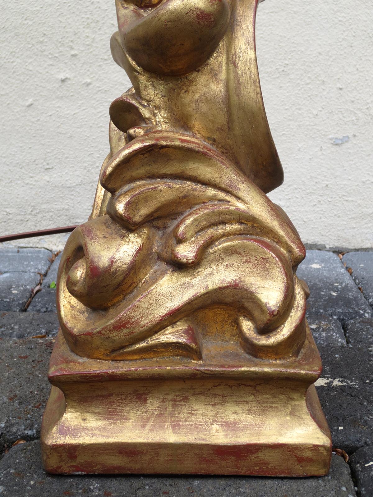 Gilt Mid-20th Century Hollywood Regency Style Custom Gilded Lamp For Sale